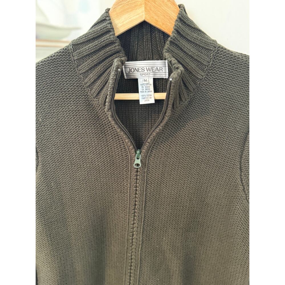 Olive Green Zip Sweater Mock Neck Cotton Cardigan Minimalist ✨